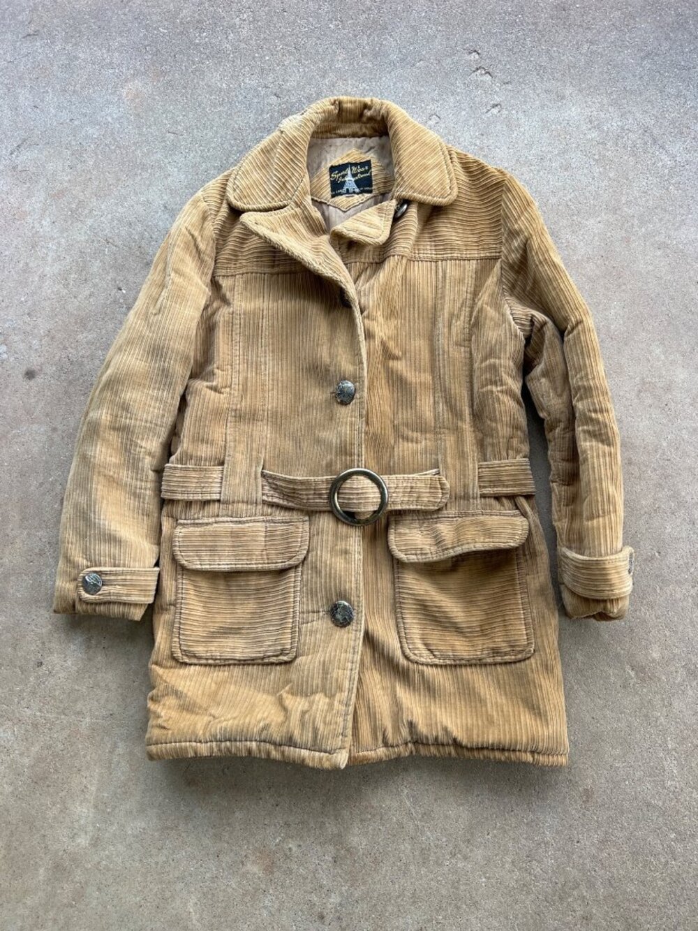 Vintage Sports Wear International Tan Corduroy Jacket Size 12 Quilted Lining